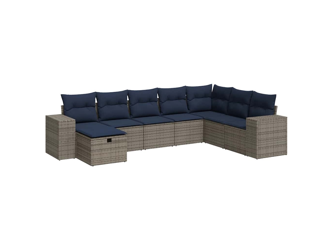 Conjunto de 8 Sofás de Jardim com Almofadões Vime Pe Cinzento MAISON EXCLUSIVE (8 pcs)