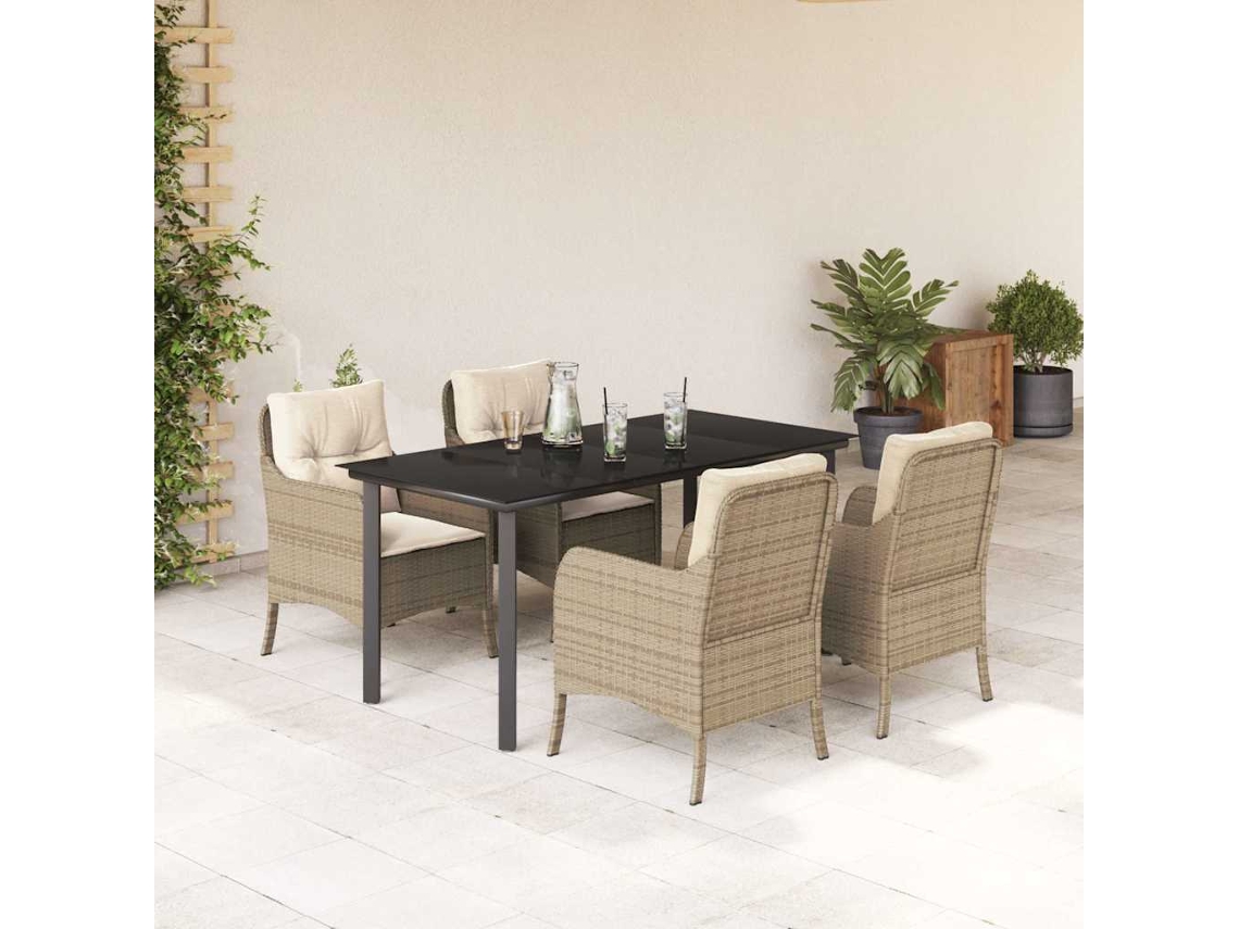 Vidaxl 5 Pcs Conjunto De Jantar P/ Jardim Com Almofadões Vime Pe Bege