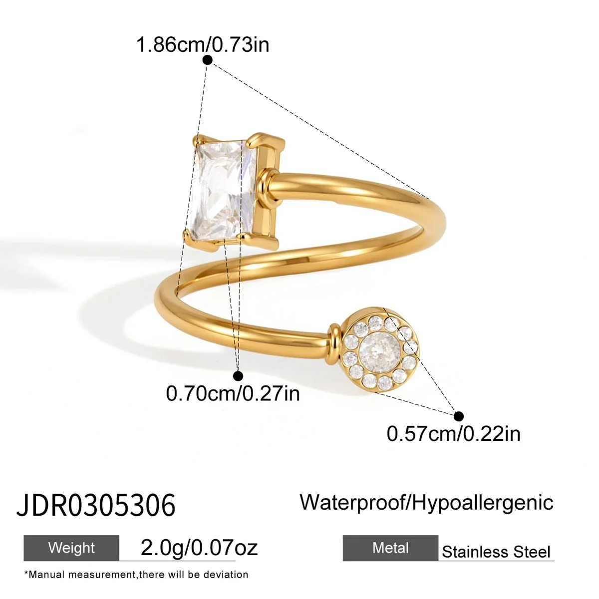 Anel Espiral De Zircônia Multicamadas, Banhado A Ouro, À Prova D'água, Joia Para Usar Em Conjunto Com Outros Anéis.
