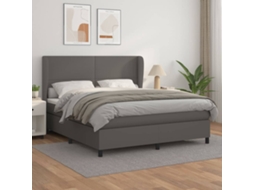 Vidaxl Cama Com Molas/colchão 160x200 Cm Couro Artificial Cinzento
