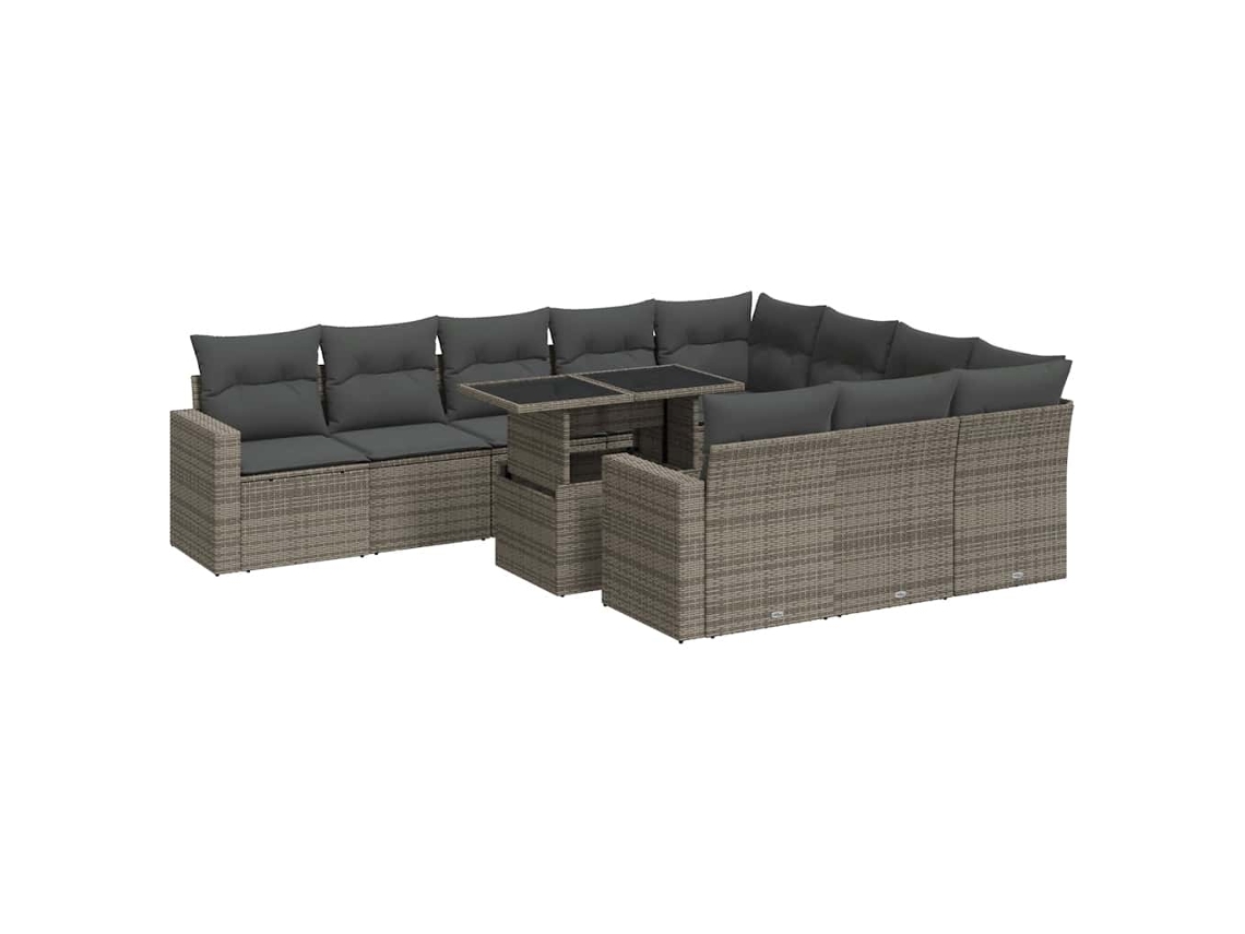 Conjunto de 11 Sofás de Jardim com Almofadões Vime Pe Cinzento MAISON EXCLUSIVE