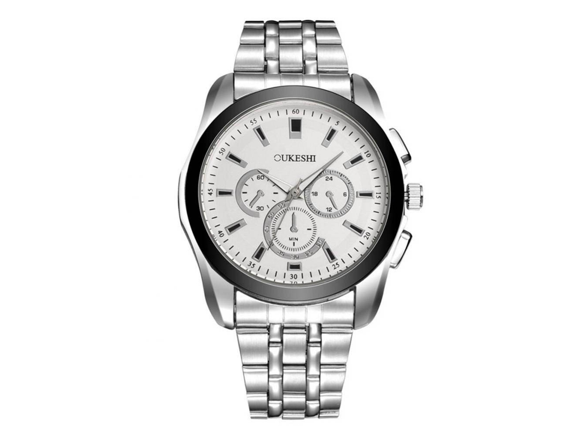 Relógio de pulso masculino casual em aço inoxidável com movimento de quartzo e visor analógico (branco)