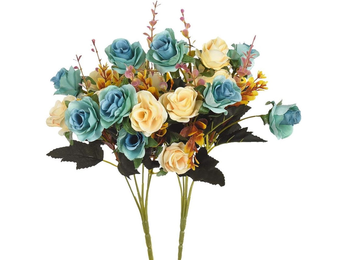 Flores Artificiais, 2 Rosas Artificiais de Plástico, Plantas para Decoração de Mesas de Casamento, Hotel e Casa. Verde Pavão. AQUAFORGE