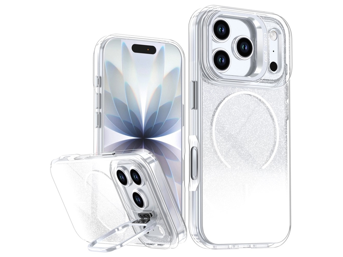 Capa Para Iphone 17 Pro Max Magsafe, Resistente A Impactos, Com Glitter Degradê - Branca