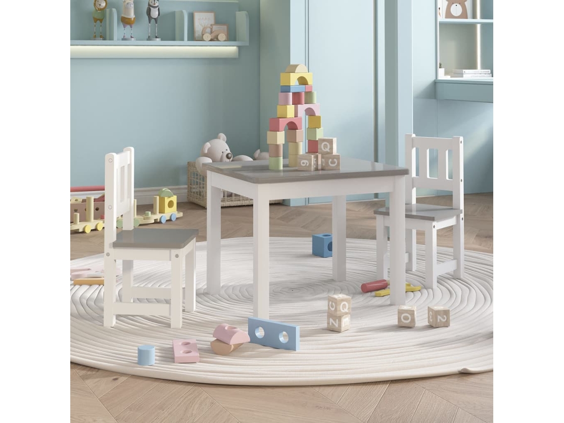 Vidaxl 3 Pcs Conjunto Mesa e Cadeiras Infantil Mdf Branco e Cinzento