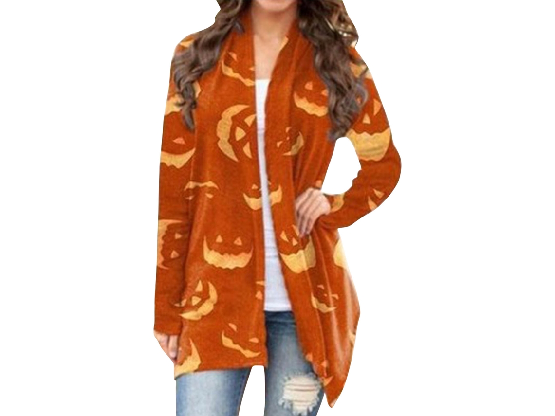 Camisa Com Abertura Frontal De Halloween, Manga Larga Solta Com Estampado, Jaqueta Festiva Tipo 6 L