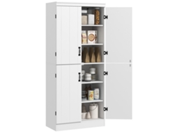 Aparador Para Sala De Jantar E Cozinha, 4 Portas, 6 Prateleiras, Estilo Moderno, 76x40x177cm, Branco