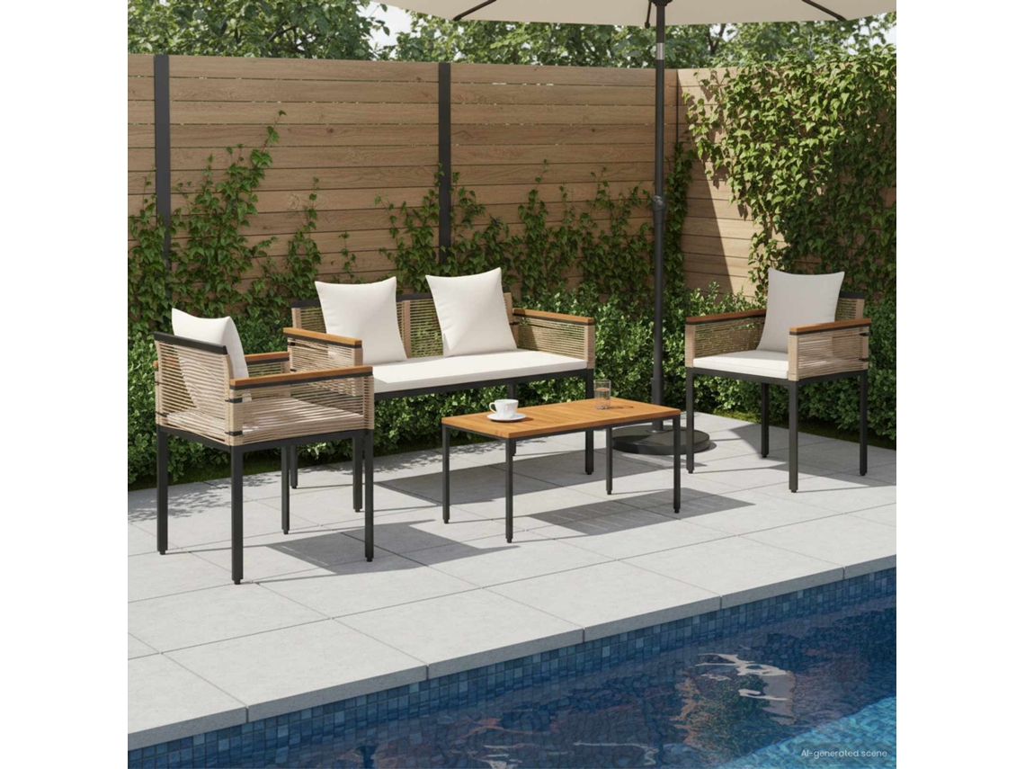 Vidaxl Conjunto de Móveis para Exterior Bege e Branco Creme Vime Pe