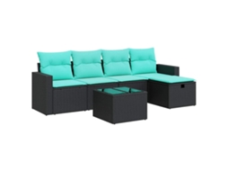 Conjunto Sofás de Jardim 6 Pcs com Almofadões Vime Pe Preto MAISON EXCLUSIVE (6 pcs)