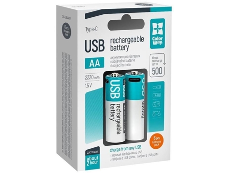 Bateria AA de 2200mAh, USB C, 6kB, combinação de cores
