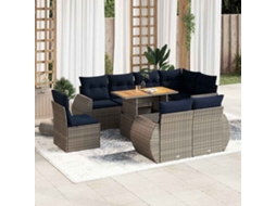 Vidaxl 9 Pcs Conjunto Sofás P/ Jardim Com Almofadões Vime Pe Cinzento