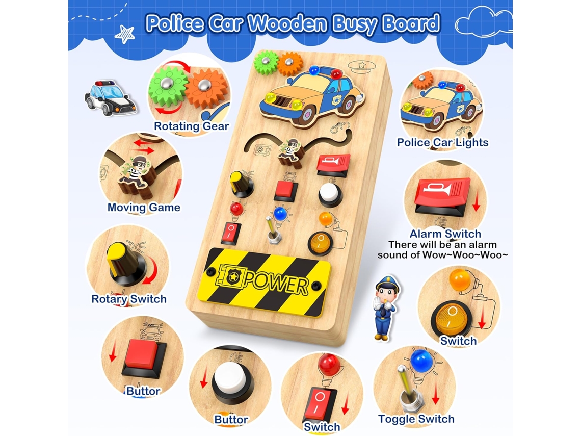 Brinquedos sensoriais Montessori para crianças pequenas. Quadro de atividades de madeira para bebês. Brinquedos educativos Slowmoose.