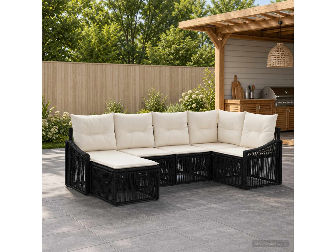 Vidaxl Conjunto De Sofá De Jardim 6 Unid. Preto Vime Pe