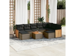 Vidaxl 10 Pcs Conjunto Sofás De Jardim C/ Almofadões Vime Pe Cinzento