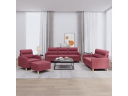 Vidaxl 4 Pcs Conjunto De Sofás Com Almofadões Tecido Vermelho Tinto