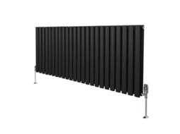 Radiador Preto De Colunas Ovais 600x1440mm Em Aço Carbono Com Válvulas Termostáticas Cromadas, Alta Potência 6440 Btu E