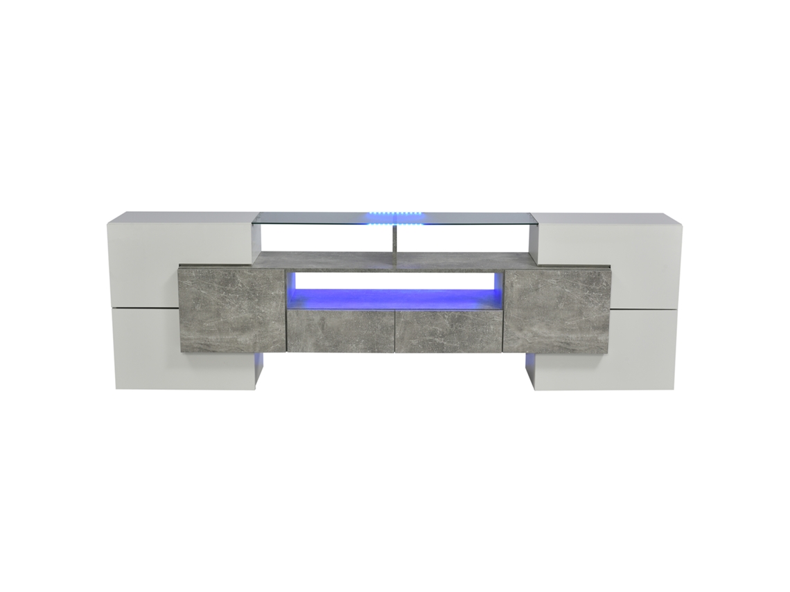 Móvel De Tv Estiloso Em Branco Brilhante 200 Cm Com Iluminação Led,design Moderno E Superfície De Vidro Elegante Para Sala De Estar