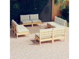 Vidaxl 8 Pcs Conjunto Lounge Jardim C/ Almofadões Cor Creme Pinho