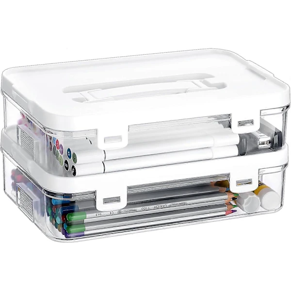 Caixa de Armazenamento Transparente com Tampa, Recipiente de Plástico Multifuncional para Artes e Artesanato BRILVIBERA