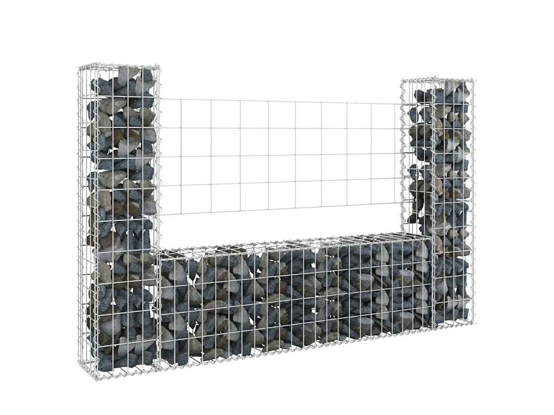 Vidaxl Cesto Gabião Em Forma De U C/ 2 Postes 140x20x100 Cm Ferro