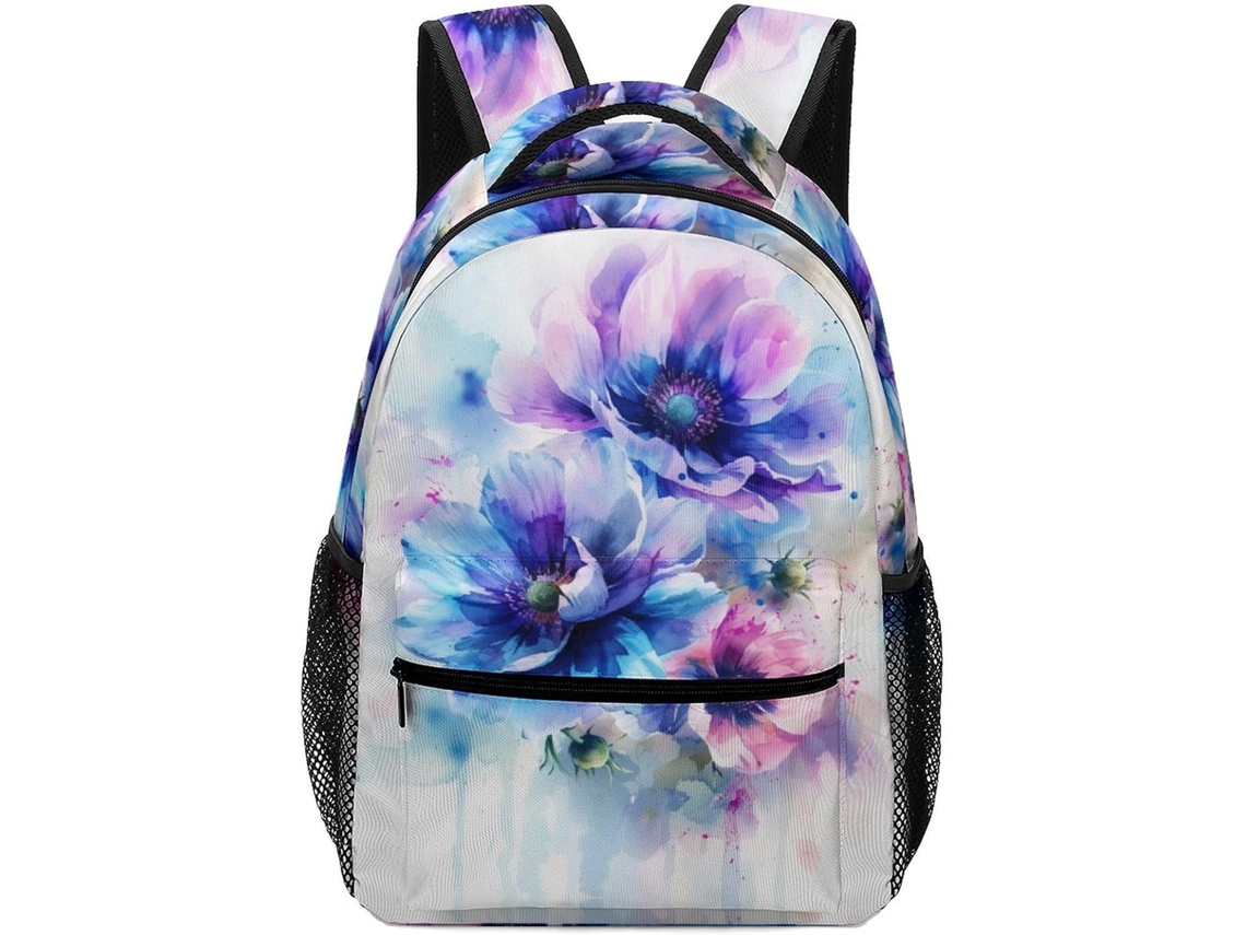 Mochila Escolar Infantil Com Estampa Flores Em Aquarela, Plantas, Ideal Para Viagens E Meninas Meninos