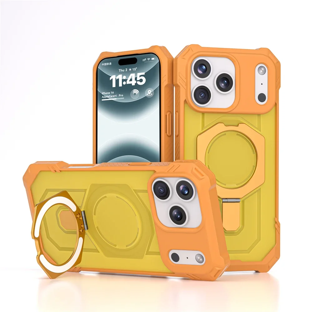 (laranja, Iphone 17) Capa Protetora Resistente A Impactos Com Suporte Magnético Oculto, Oferecendo Proteção Completa.