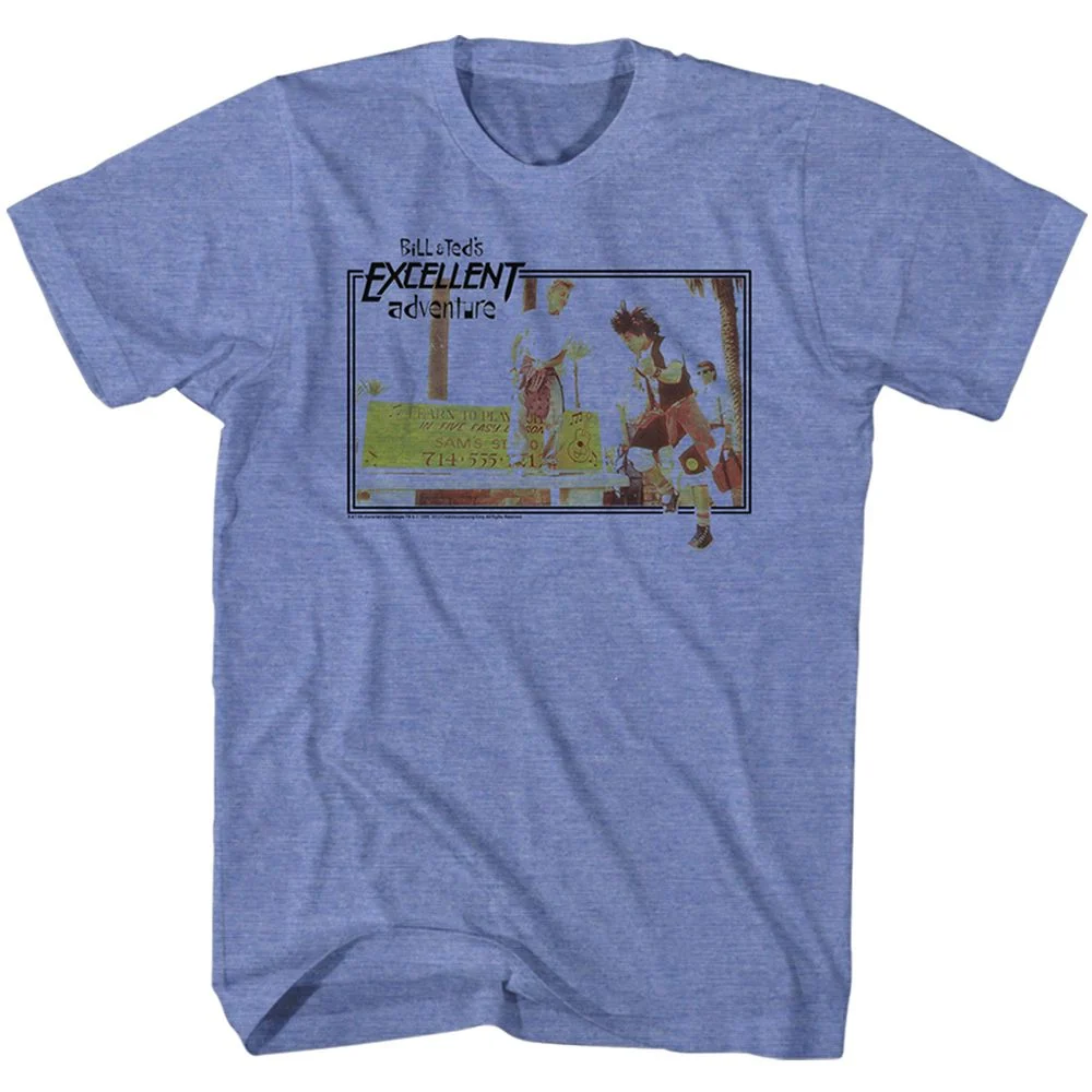 Rockinstone Bill And Ted Rock Sesh Heather Light Blue Adult T-shirt Size:xl