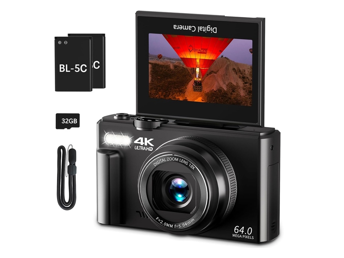 Câmera Digital 4k Wifi 64mp Tela Flip 180º Ultra Leve Presente Para Iniciantes (preto)