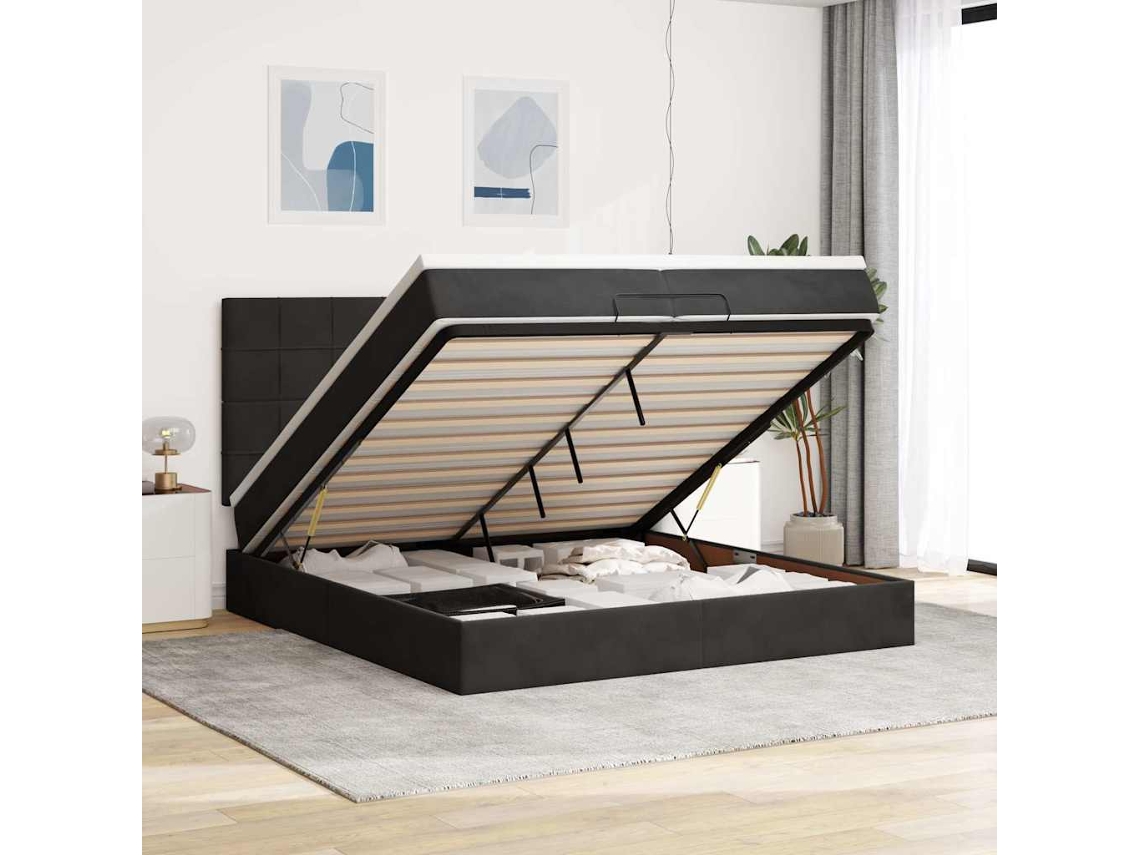 Estrutura De Cama Otomana Com Colchões 200x200cm Veludo Preto