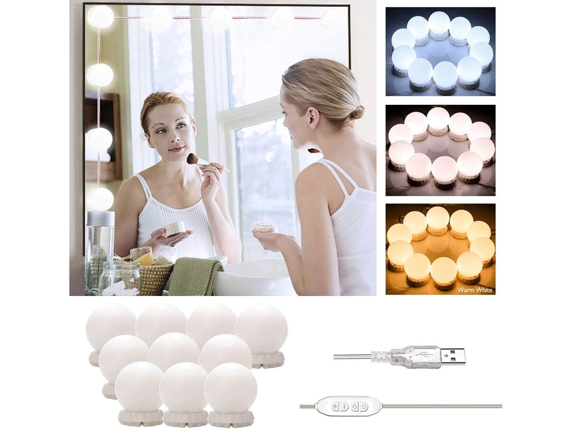 Kit de Luzes de Maquilhagem Led Hollywood 10 Lâmpadas Usb Controlo de Brilho e Modos NEVEANCE