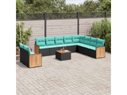 Vidaxl Conjunto De Sofá De Jardim Com 11 Peças E Almofadas Em Rattan Sintético Preto