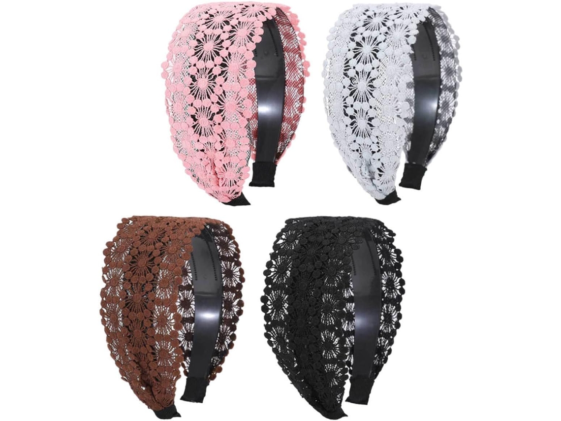 Conjunto de 4 faixas de cabelo longas, leves e antiderrapantes, com elegante bordado 3D.