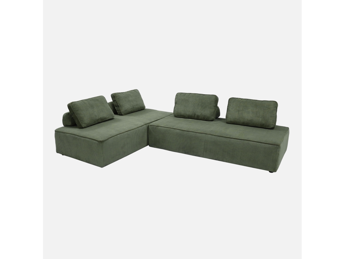 Sofá Modular Em Veludo Canelado, 4 Lugares, Verde