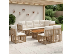 Vidaxl Conjunto De Sofá De Jardim 9 Unid. Natural E Branco Creme