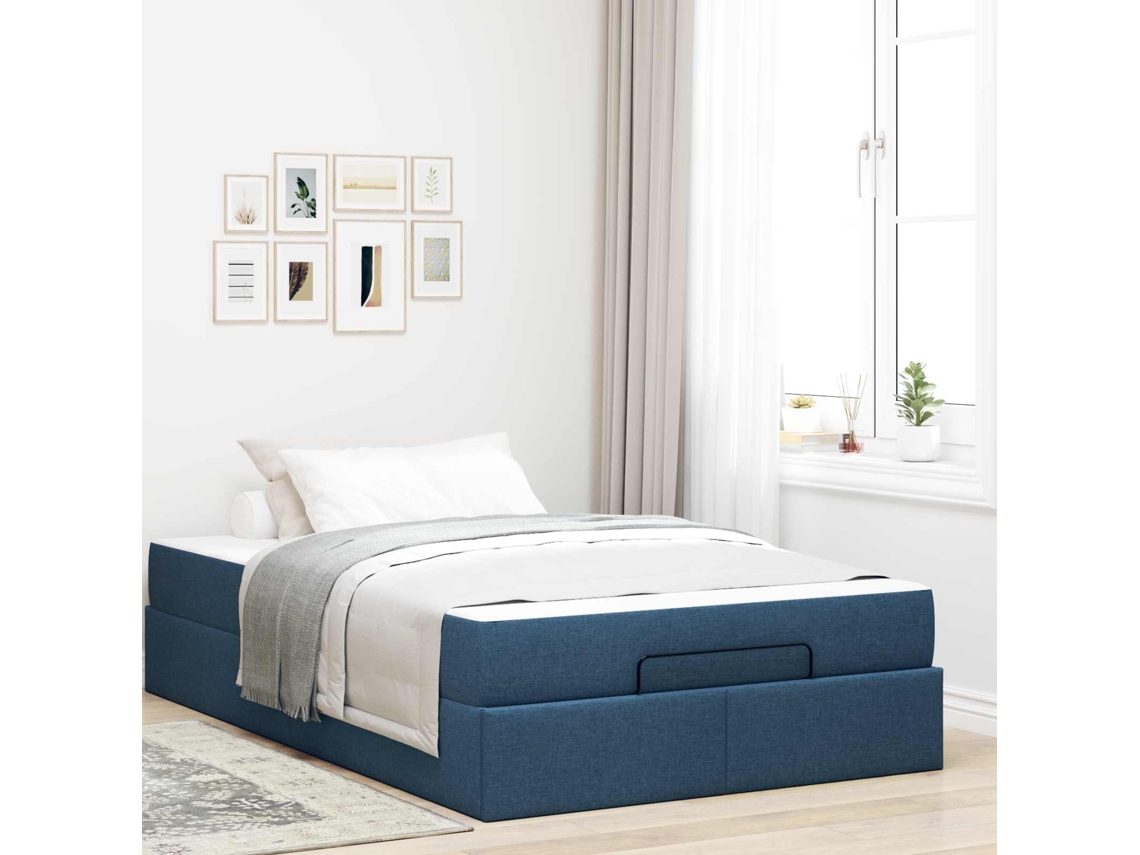 Vidaxl Estrutura De Cama Com Colchão 2 Unid. Azul Tecido