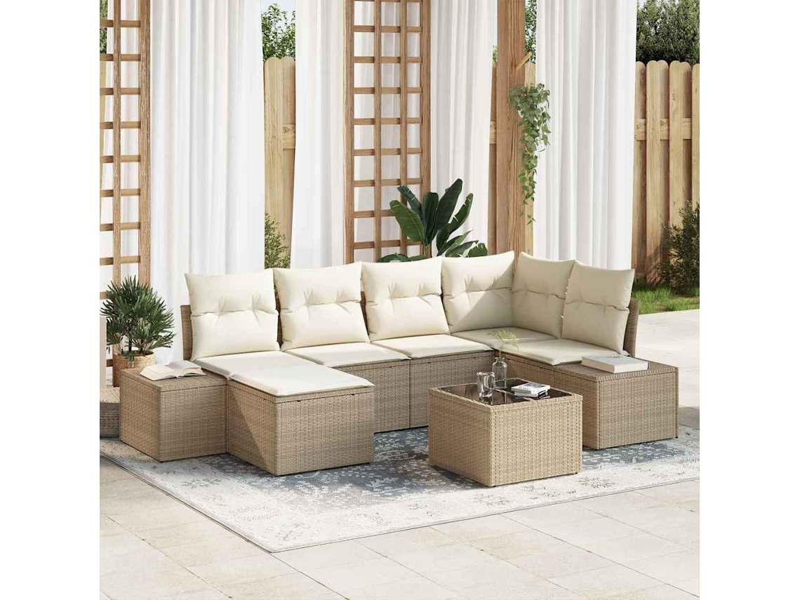 Vidaxl Conjunto De Sofá De Jardim 6 Unid. Bege E Creme Vime Pe