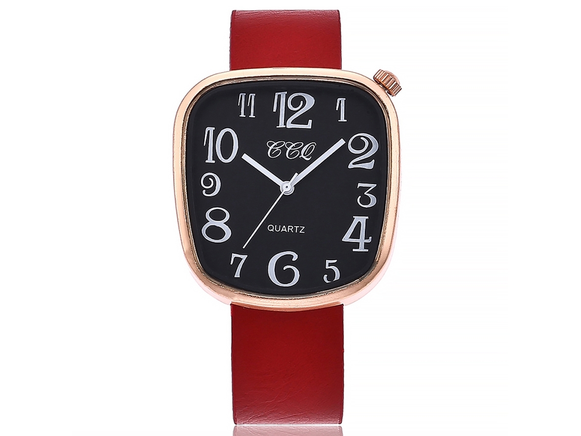 Relógio de pulso CCQ Quartz para mulheres e homens com mostrador numérico vermelho e preto