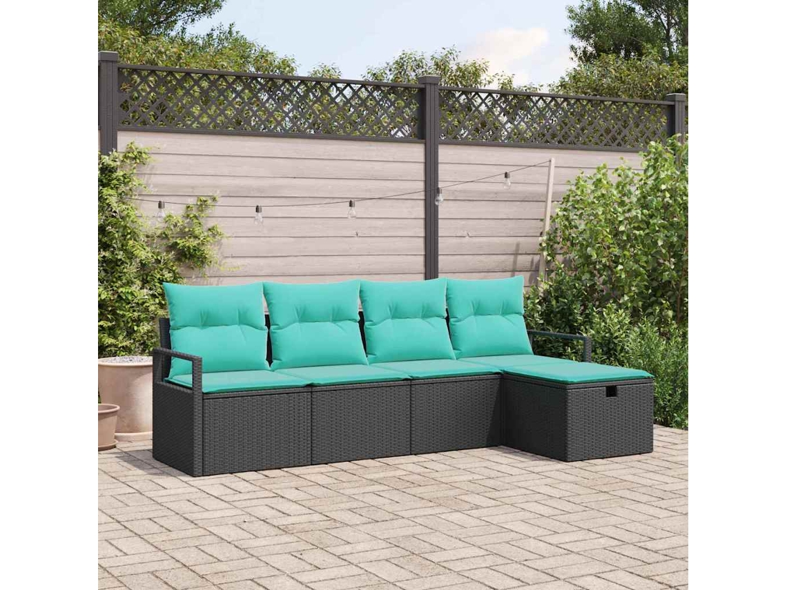 Vidaxl Conjunto De Sofás 5 Unid. 5-número De Lugares Preto E Turquesa