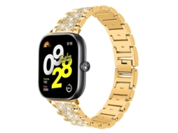 Bracelete Para Xiaomi Band 9 Pro / Redmi Watch 6 / 5 - Aço Inoxidável Com Diamantes Dourada