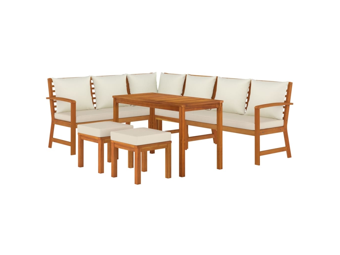 Conjunto 7 Peças Jantar P/ Jardim C/ Almofadões Acácia Maciça Dkd Home Decor