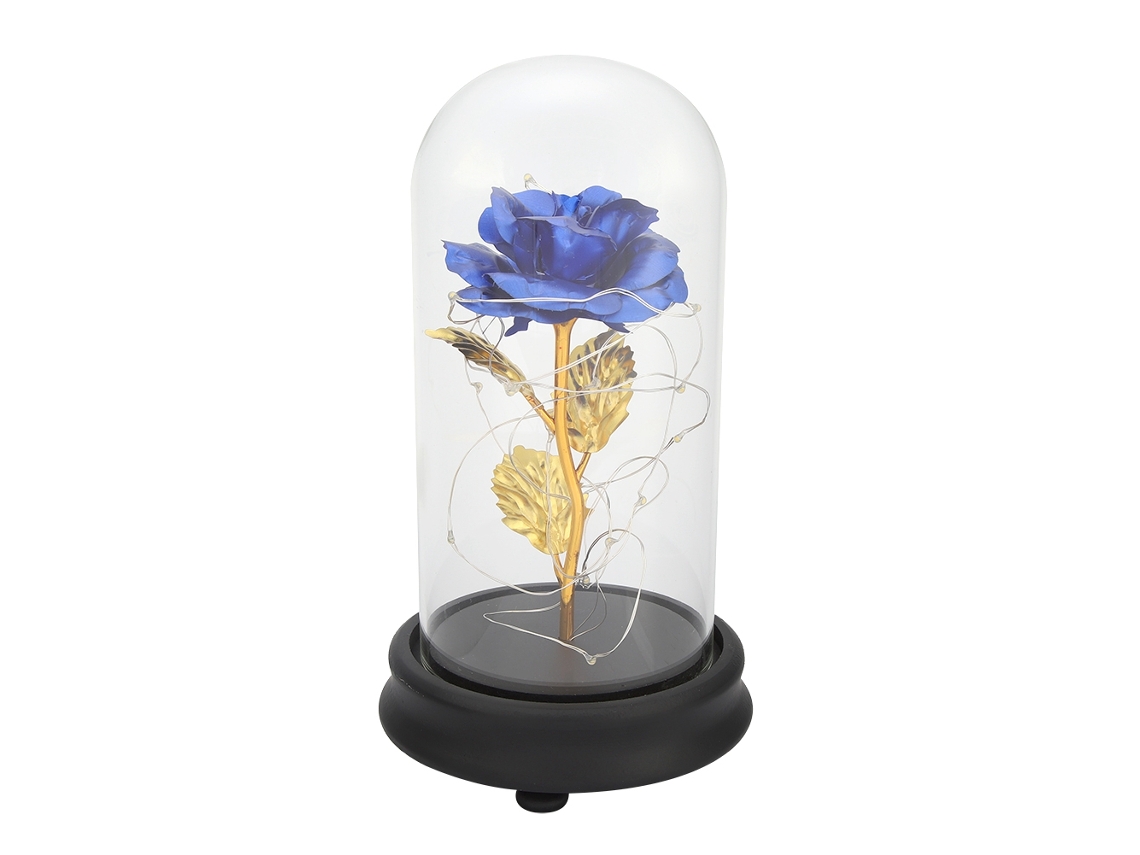Rosa de Ouro 24k com Luz de Led e Base de Vidro Presente