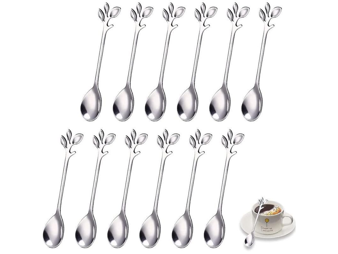 Conjunto de 12 Colheres de Aço Inoxidável em Forma de Folha Nova Line para Café e Sobremesas