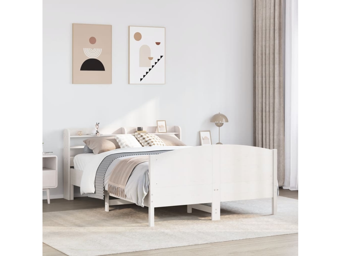 Cama Sem Colchão 150x200 Cm Madeira De Pinho Maciça Branco