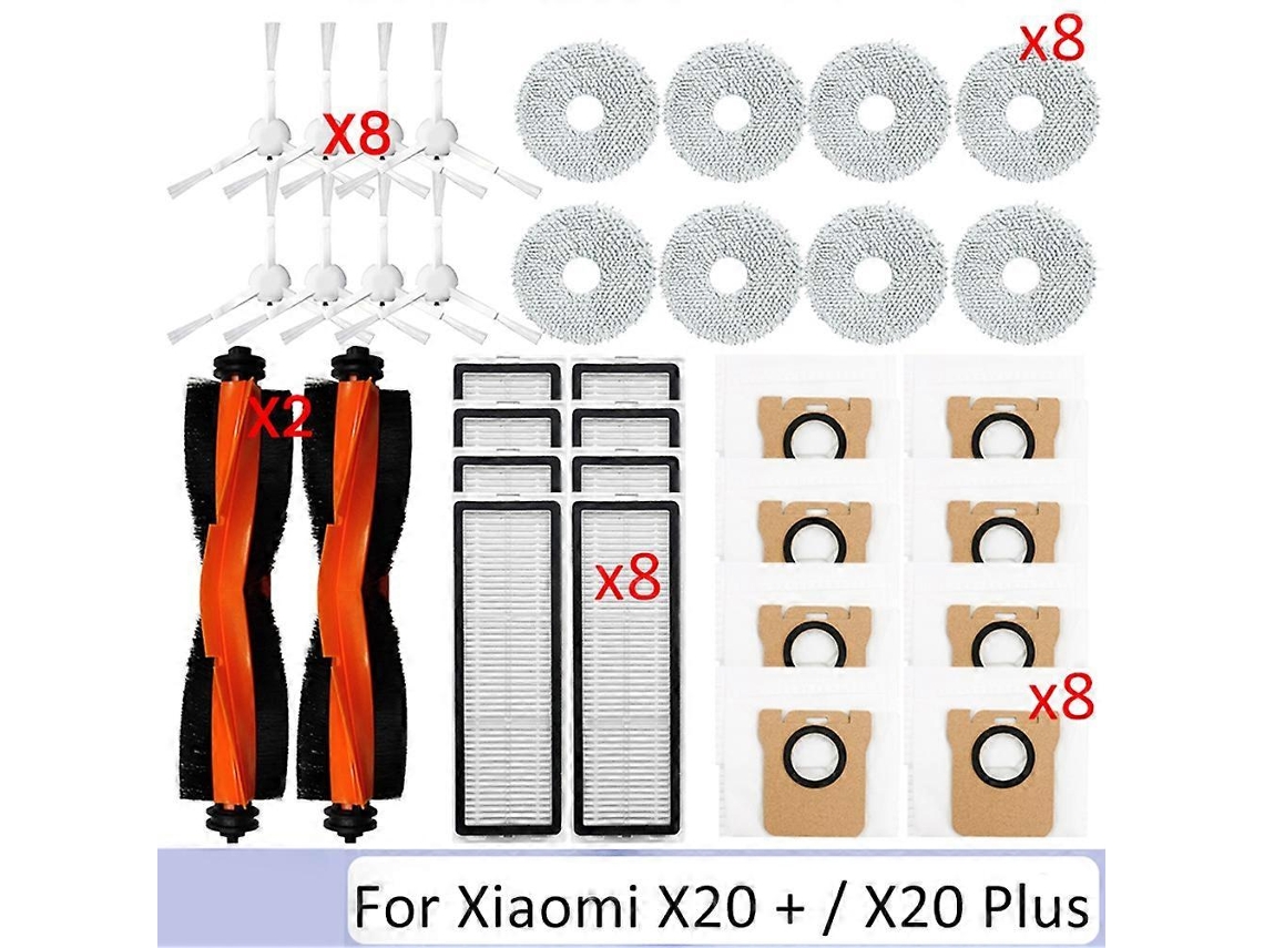 Kit De 34 Peças Para Aspirador Robô Xiaomi X20+ X10+ /x20 Plus: Escova Principal, Pano De Limpeza, Saco De Pó E Filtro.