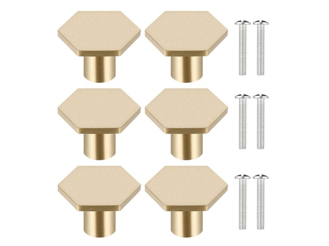 6 Manejos De Latón Hexagonal Para Armarios, Cajones Y Puertas De Muebles, Knobs De Gabinete