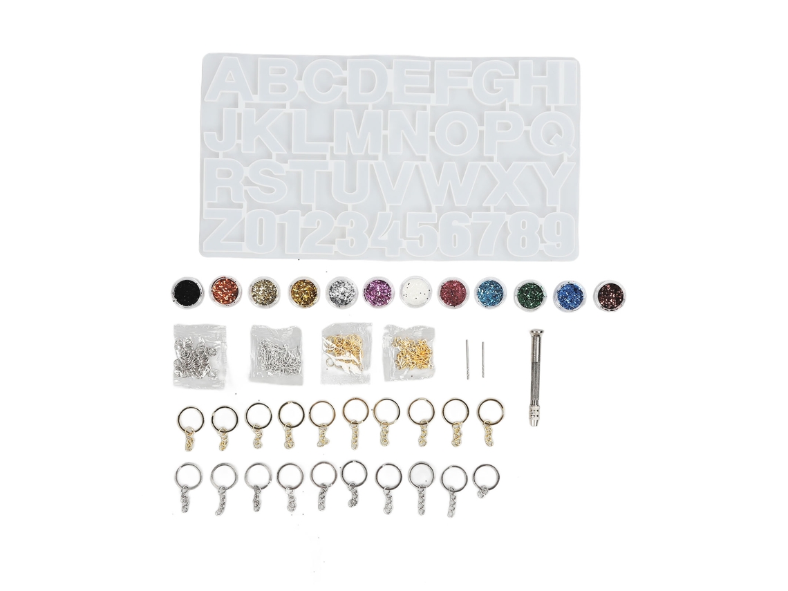 Conjunto de moldes de silicone faça você mesmo, pregos de chifre, anéis redondos, lantejoulas coloridas, kit de chaveiro para fazer joias, pingentes, brincos, chaveiros