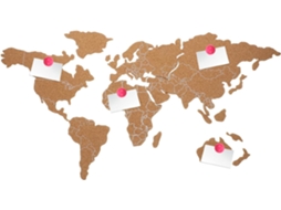 Mapa múndi Autoadesivo de Cortiça Stobaza, Painel Madeira, Decoração Parede Prática para Sala Estar e Escritór