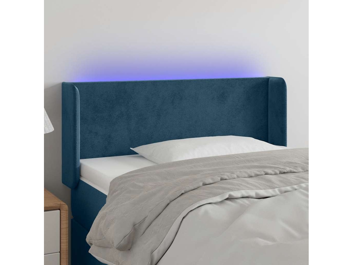 Vidaxl Cabeceira De Cama C/ Luzes Led Veludo 93x16x78/88cm Azul-escuro