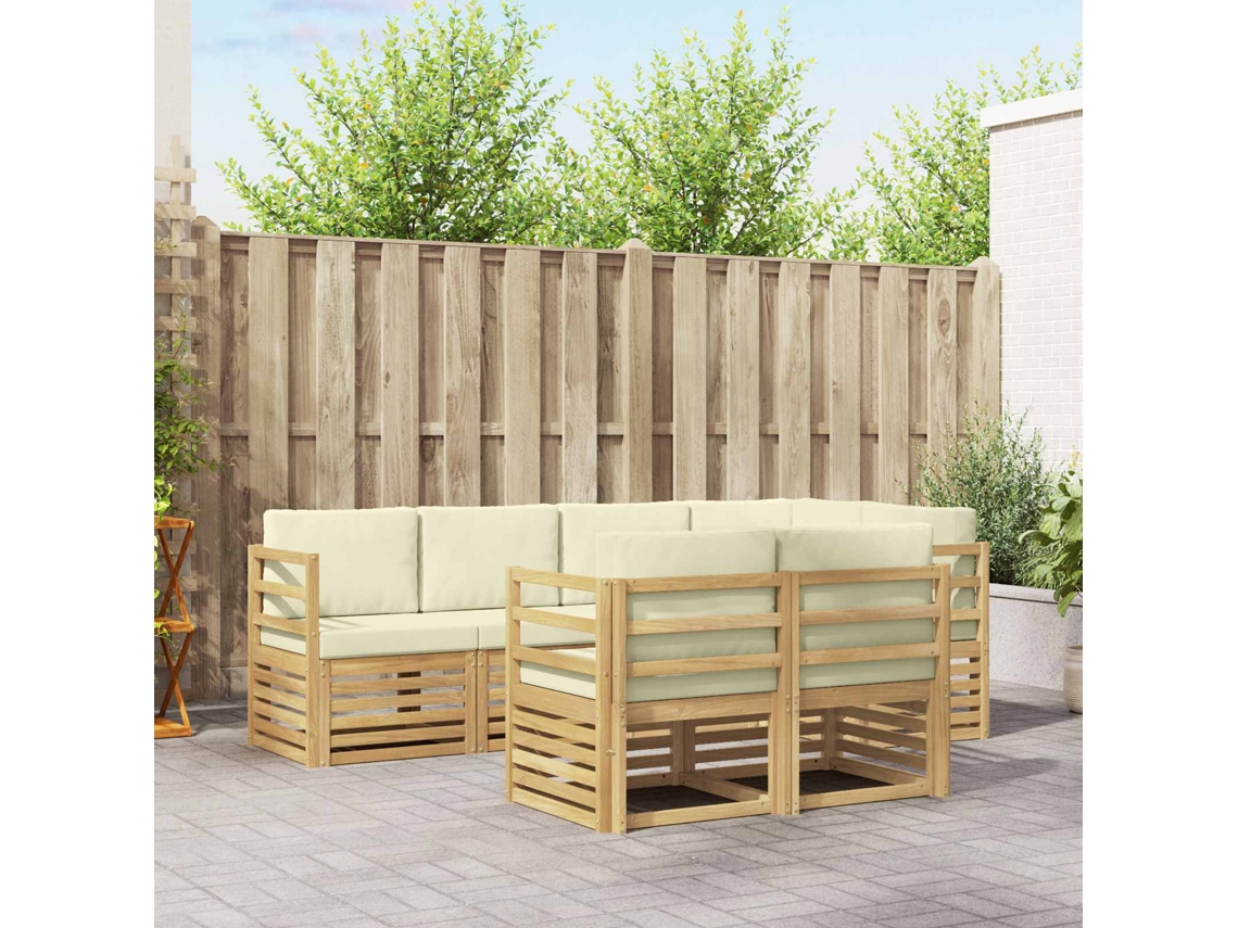 Vidaxl Conjunto De Sofá Sectional Com Almofada 7 Pcs Branco E Creme