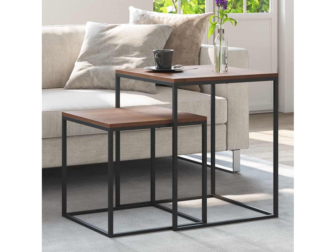 Vidaxl Conjunto De Mesas De Centro 2 Pcs Derivados De Madeira E Metal